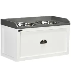 Gulches PawHut Dog Feeding Station with Storage Drawer & Elevated Bowls for Large Dogs - White