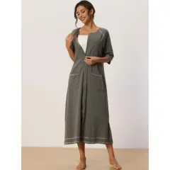 cheibear Womens Zipper Front Housecoat with Pockets Long Robes