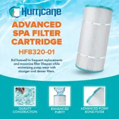 Hurricane HF8320-01 Advanced Pool and Spa Filter Cartridge Replacement for PSD125, Unicel C-8320, Filbur FC-2750, White