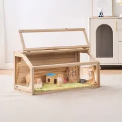 VEVOR Wooden Hamster Cage, 270&deg; Viewing Hamster Habitat, 32 x 16 x 16 in, Dwarf Hamster Cages with Openable Top, Ventilated Small Animal Cage, Beige