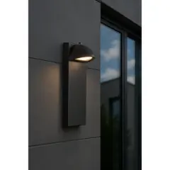 ALOADECOR 1 Light in. Modern Outdoor Integrated LED Wall Light with Dusk-to-Dawn Sensor Black Exterior Sconce with Frosted Glass for Entryway