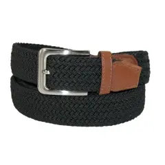 CTM Men's Big & Tall Elastic Braided Belt with Silver Buckle and Tan Tabs
