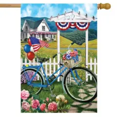 Patriotic Bicycle Fourth of July House Flag Balloons Bunting 28" x 40" Briarwood Lane