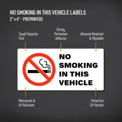 Avery No Smoking in This Vehicle Sign Label Stickers, Waterproof, UV Resistant, Preprinted, 2" x 4", 20 Stickers