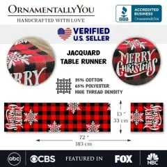 Plaid Merry Christmas 72" Jacquard Table Runner, High Quality Holiday Rectangle Tablecloth Decoration| OrnamentallyYou