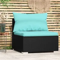 vidaXL Garden Middle Sofa Black PE rattan, powder-coated steel, fabric