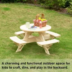 Gardenised Wooden Kids Round Picnic Table Bench, Outdoor Children's Backyard Table, Crafting, Dining, and Playtime Patio Table