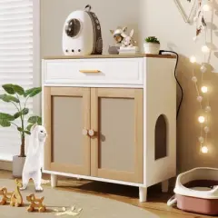 Racxily Furniture Style Cat litter box Cat house With Sisal Scratching Door Charging Socket Cat Friendly Furniture