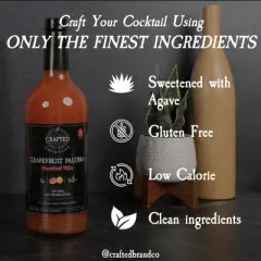 Crafted Cocktails Grapefruit Paloma Mi: 2 Pack&nbsp; Pink Grapefruit and Lime Juice with Organic Agave: 35 Calories Per Serving, 8 Cocktails Per Bottle