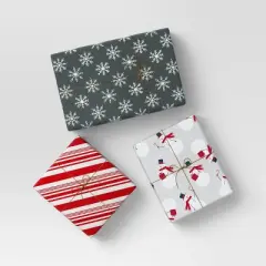30" 3pk 180 sq ft Christmas Wrap Pack Snowman/Candy Stripes/Snowflakes - Wondershop&trade;