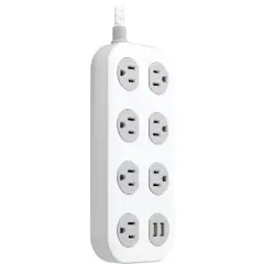GE 7-Outlet Surge Protector with USB 1470J 2 USB-A (2.4A) 4' Braided Cord White and Gray: Extension Cord, Outlet Extender