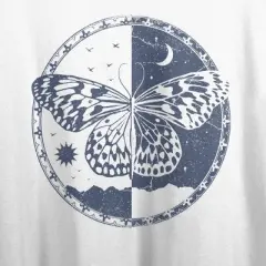 Split Butterfly Day & Night Crew Neck Short Sleeve Women's White Crop T-shirt
