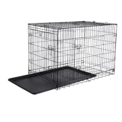 Dog Kennel - 42-Inch Dog Crate with Doors for Front and Side Access - Collapsible Dog Crate with Divider Wall Panel for Large Dogs by PETMAKER (Black)
