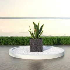 LeisureMod Verdura Square Dotted Black Fiberstone Planter Pot with Drainage Holes, Weather-Resistant for Indoor/Outdoor Use