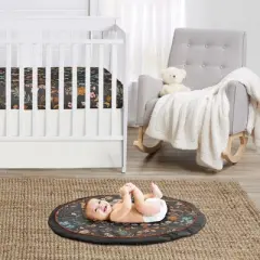 Sweet Jojo Designs Girl Baby Tummy Time Playmat Boho Floral Wildflower Black Orange and Blue