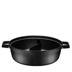 Bruntmor 5 Quart Pre-Seasoned Cast Iron Pot & Wok with Wooden Lid - Black