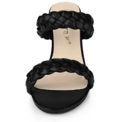 Allegra K Women's Braided Heeled Slip on Chunky Heel Slide Sandals