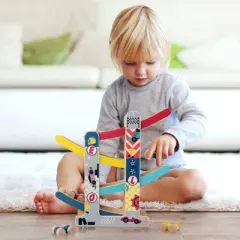 Leo & Friends Wooden Ramp Racer Track with 4 Race Cars Included