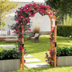 Tangkula 7.7 FT Garden Arch Wooden Arbor Outdoor Wood Trellis for Climbing Plants