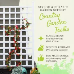 Dura-Trel Country Garden Vinyl Trellis, Outdoor Plant Support Frame, White, 35" x 66" - Decorative Grid-Style Lattice for Climbing Vines & Flowers,