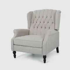 Apaloosa Oversized Wingback Press-Back Recliner Light Gray - Christopher Knight Home: Tufted, Nailhead Trim, Wood Legs