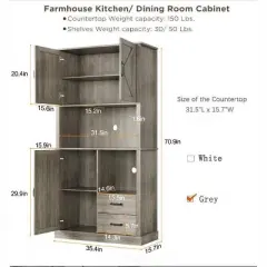 71" Kitchen Pantry Cabinet with Microwave Shelf, Tall Freestanding Pantry with 3 Door Cabinets and 2 Drawers, Kitchen Hutch for Dining Room
