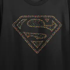 Superman Shield Dotted Colors Crew Neck Short Sleeve Women's Black Crop T-shirt