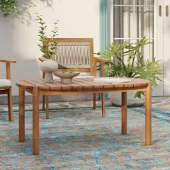 LuxenHome Natural Solid Wood 40-Inch Long Rounded Rectangle Outdoor Coffee Table Brown