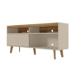 54" Wooden TV Stand for TVs up to 54" with 1 Sliding Door and 3 Open Compartments Brown/Off White - The Urban Port