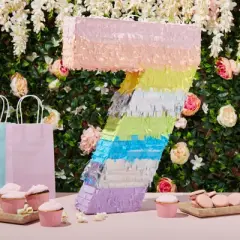 Blue Panda Large Number 7 Pinata for Kids 7th Birthday Party Decorations, Rainbow Pastel, 21 x 15 In