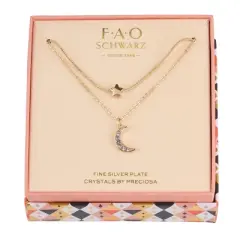 FAO Schwarz Gold Tone Star and Moon Duo Necklace Set