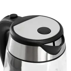 MegaChef 1.7L Glass & Stainless Steel Electric Tea Kettle Clear/Silver: 1000W, Borosilicate Glass, 90-Day Warranty