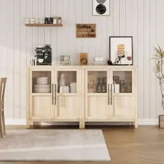 Sideboard Buffet Cabinet with Glass Doors, 29" Large Buffet Cabinet with Storage, Farmhouse Storage Cabinet Table for Kitchen Dining Room