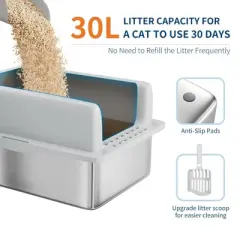 Stainless Steel Cat Litter Box, Large Litter Box for Big Cats and Multi-Cats with Cleaning Pedal