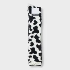 Women's Cow Print 2pk Cozy Knee High Socks - Black/White 4-10