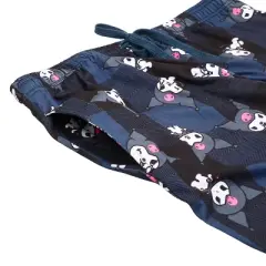My Melody Kuromi Character Print Women's Black Plaid Sleep Pajama Pants With Pockets