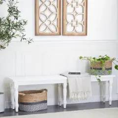 Farmhouse Long Wood Bench White - Olivia & May