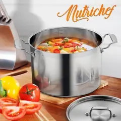NutriChef 12-Quart Stainless Steel Stockpot - 18/8 Food Grade Heavy Duty Large Stock Pot for Stew, Simmering, Soup