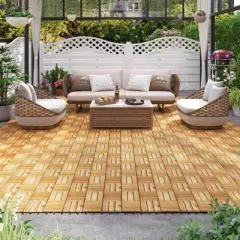 Costway 30 PCS Interlocking Flooring Tiles Floor Decking for Patio Acacia Wood Outdoor