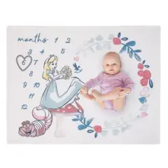NoJo Disney Alice in Wonderland White, Pink, and Blue Cheshire Cat Super Soft Photo Op Milestone Baby Blanket