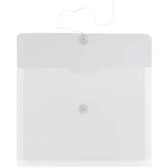 JAM Paper Plastic Envelopes with Button and String Tie Closure, Letter Booklet, 9 3/4'' x 13'', Clear Poly, 12pk
