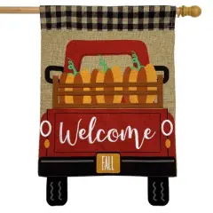 Pumpkin Truck Burlap Fall House Flag Welcome Autumn 28" x 40" Briarwood Lane
