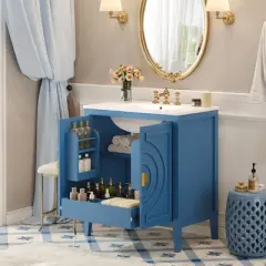 ModernLuxe 30'' Blue Bathroom Vanity with Sink, 2 Soft Close Doors, Hidden Drawer & Adjustable Shelf, Freestanding Storage Cabinet