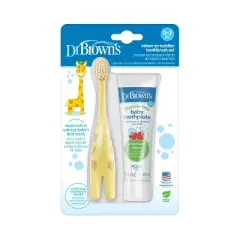 Dr. Brown's Infant-to-Toddler Training Toothbrush & Fluoride-Free Baby Toothpaste Strawberry Flavor - 0-3 years - Giraffe