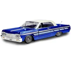 1964 Chevrolet Impala Lowrider Hard Top Candy Blue Metallic with Cream Top "Get Low" Series 1/24 Diecast Model Car by Motormax