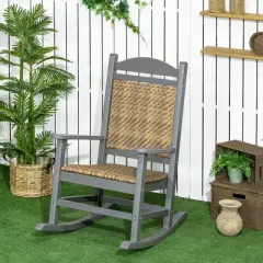 Outsunny Outdoor Rocking Chair, Traditional Wicker Porch Rocker w/ Padded Seat, Breathable Backrest, HDPE Frame with PE Rattan, Dark Gray