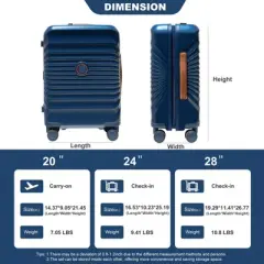 SEVOBAL Luggage Lightweight Suitcase with Spinner Wheels TSA Lock USB Port for Travel, Blue, 18"*11"*26"