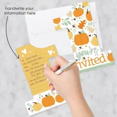 Big Dot of Happiness 1st Birthday Little Pumpkin - Shaped Fill-In Invitations - Fall First Birthday Party Invitation Cards with Envelopes - Set of 12