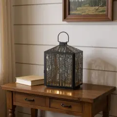 HomeRoots 16" Black And Gold Pierced Floral Metal Lantern Candle Holder