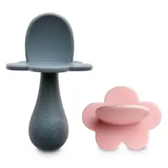 Grabease Baby Silicone Spoon, Set of 2 for Baby-Led Weaning & First Stage Self-Feeding